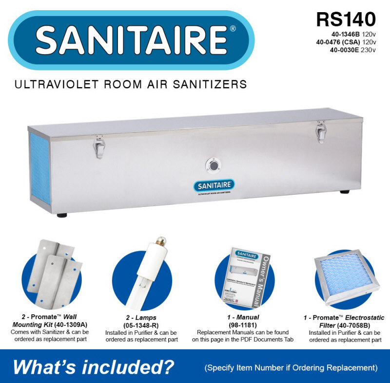 SANITAIRE RS140 120v & 230v Ultraviolet / UV Room Air Sanitizer & Disinfection System
