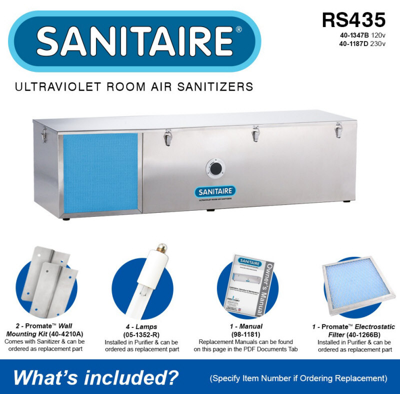 SANITAIRE RS435 120v & 230v Ultraviolet / UV Room Air Sanitizer & Disinfection System