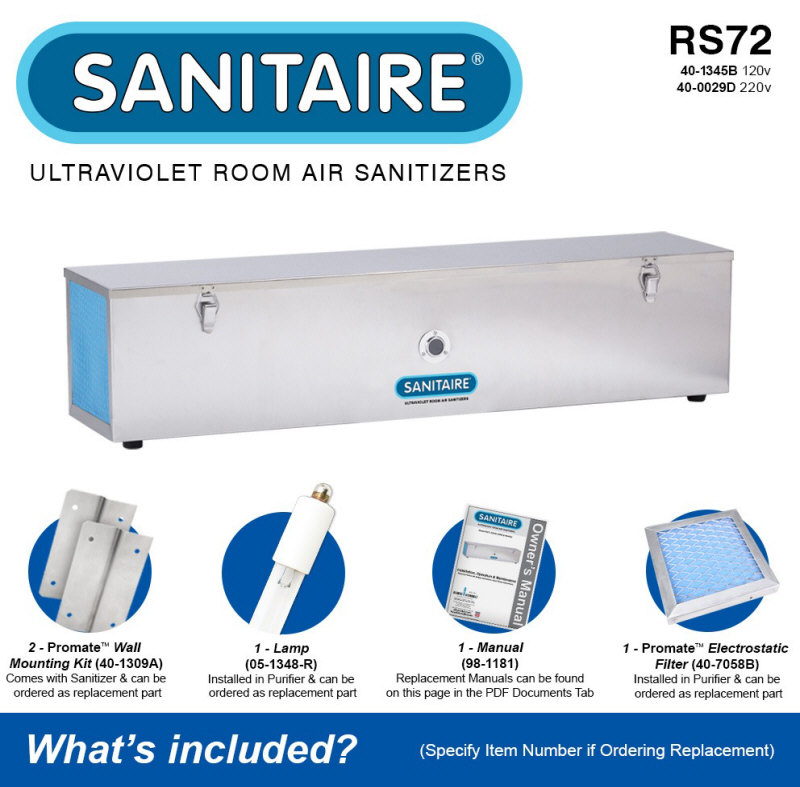 SANITAIRE RS72 120v & 230v Ultraviolet / UV Room Air Sanitizer & Disinfection System