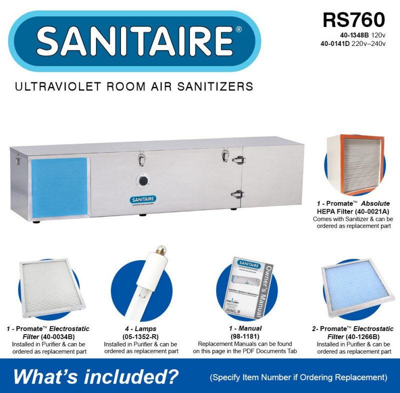 SANITAIRE RSA760 120v & 230v Ultraviolet / UV Room Air Sanitizer & Disinfection System