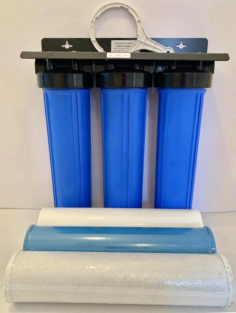 Purest Filters Triple 20x5 inch Whole House Nitrate Water Filtering System - 3 Heavy Duty BIG BLUE water filters included